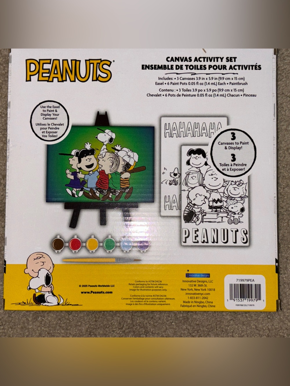 Peanuts Canvas Activity Set, 3 Canvases To Paint/Display/Brushes. New In Box - Picture 10 of 11